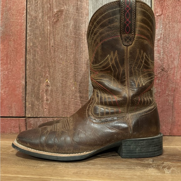 Ariat Sport Wide Square Toe Rodeo Cowboy Boots Mens 9.5 D EUC - Picture 4 of 8